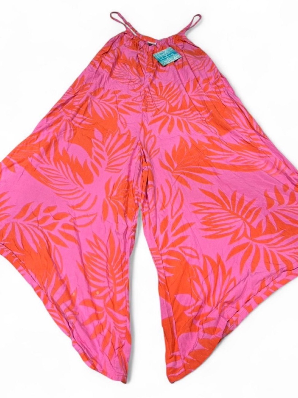 Pink & Orange Wide-Leg Tropical Print Jumpsuit